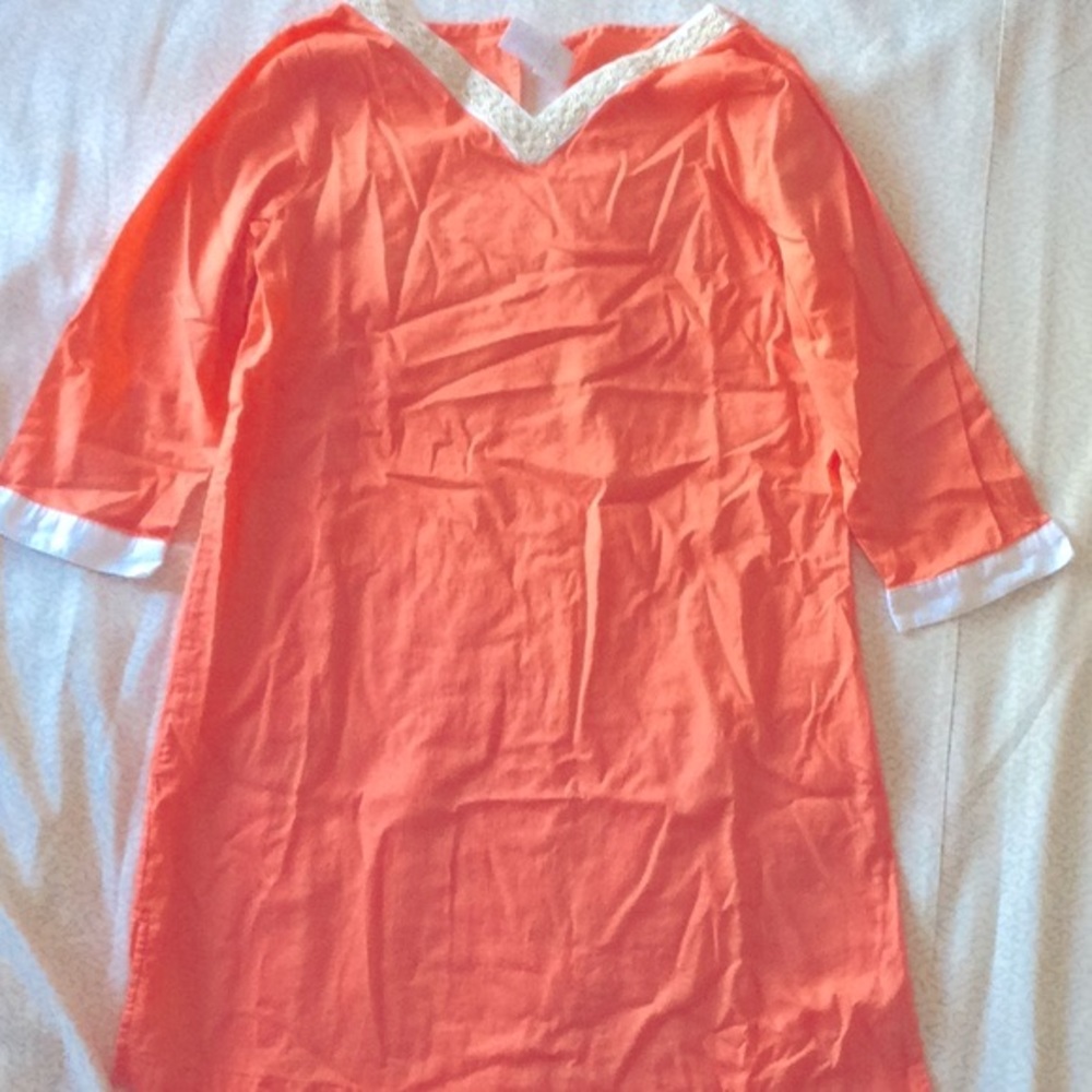 Janie and Jack Coral-Orange V‑Neck Swim Coverup Tunic in size 10